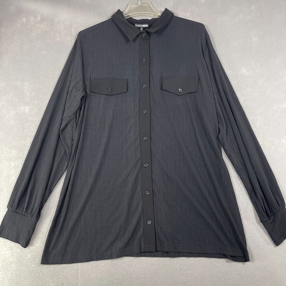 Fashion Nova Shirt Womens Size 2XL Anabella Button Up Stretch Long Sleeve